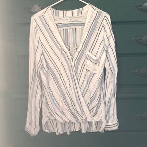 Blue and white striped tunic blouse